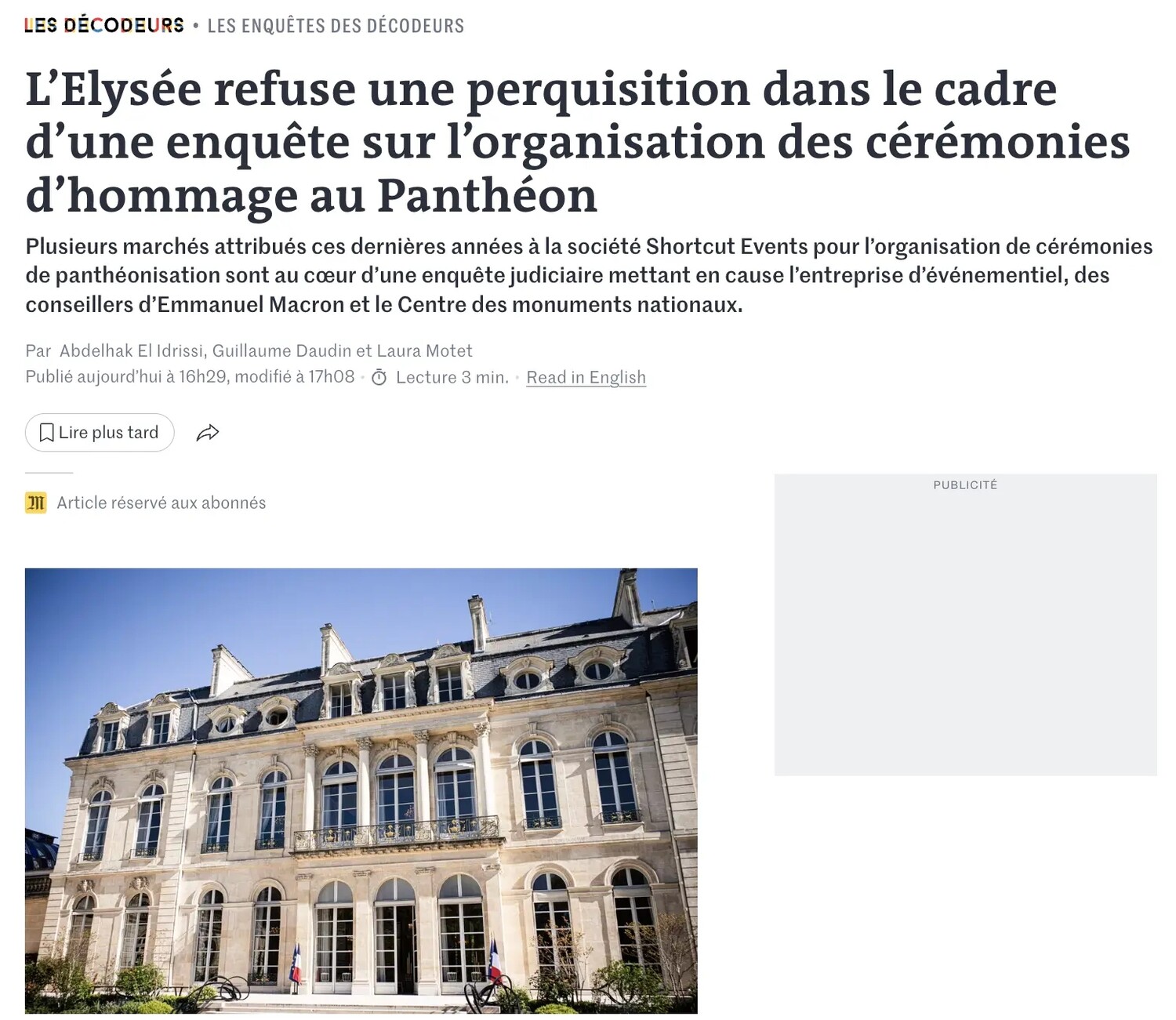 Прокуратура Франции попыталась обыскать Елисейский дворец, но получила отказ — Le Monde